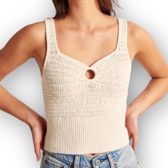 Abercrombie & Fitch Cinched Cutout Crochet Tank Top Cream Women’s Size XS - Picture 1 of 13